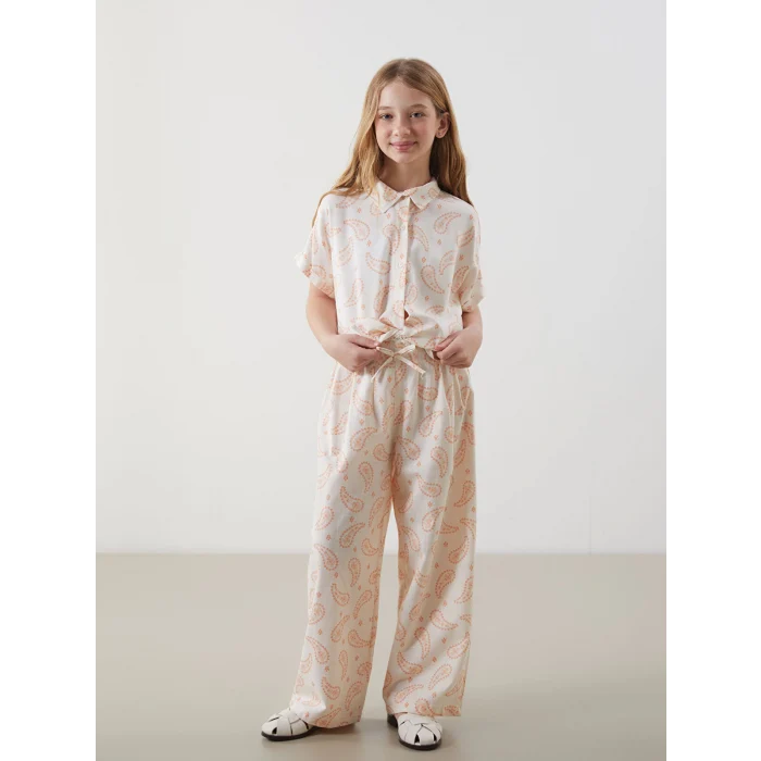 LCW Kids Bej Loose Fit Viskon Kız Çocuk Gömlek