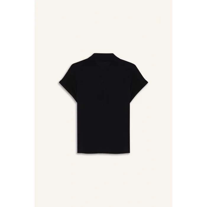 Defacto N7819 Siyah Regular Fit Basic Düz Viskon Kısa Kollu Gömlek