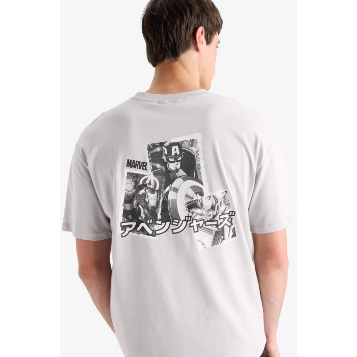 Defacto E0718 Gri %100 Pamuk Marvel Avengers Boxy Fit Bisiklet Yaka Sırt Baskılı Kısa Kollu Tişört