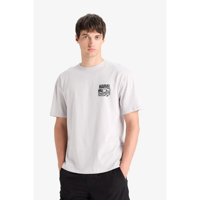Defacto E0718 Gri %100 Pamuk Marvel Avengers Boxy Fit Bisiklet Yaka Sırt Baskılı Kısa Kollu Tişört
