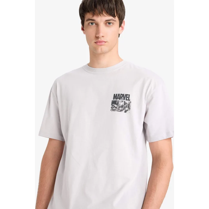 Defacto E0718 Gri %100 Pamuk Marvel Avengers Boxy Fit Bisiklet Yaka Sırt Baskılı Kısa Kollu Tişört