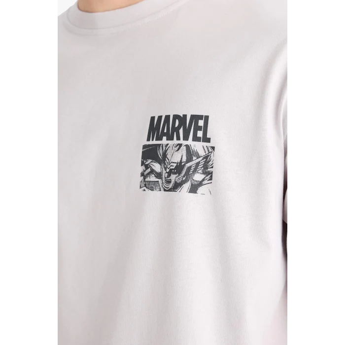 Defacto E0718 Gri %100 Pamuk Marvel Avengers Boxy Fit Bisiklet Yaka Sırt Baskılı Kısa Kollu Tişört
