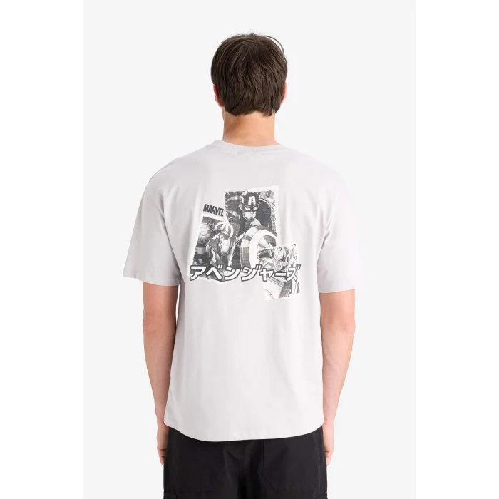 Defacto E0718 Gri %100 Pamuk Marvel Avengers Boxy Fit Bisiklet Yaka Sırt Baskılı Kısa Kollu Tişört