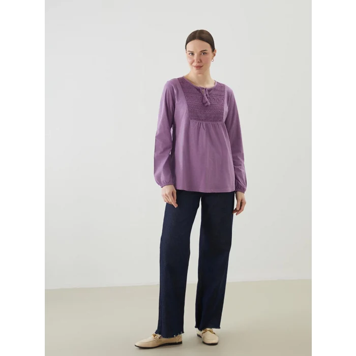 LCW Grace Mor Bağlamalı Yaka Nakışlı Kadın Bluz