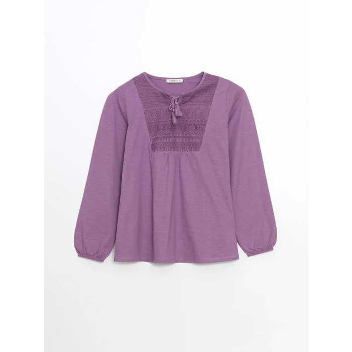 LCW Grace Mor Bağlamalı Yaka Nakışlı Kadın Bluz
