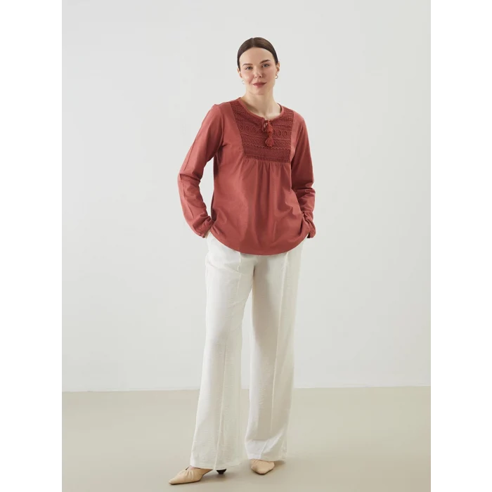 LCW Grace Kirmizi Bağlamalı Yaka Nakışlı Kadın Bluz