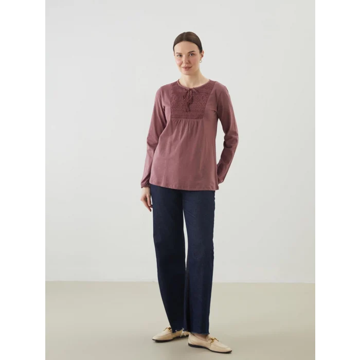 LCW Grace Pembe Bağlamalı Yaka Nakışlı Kadın Bluz