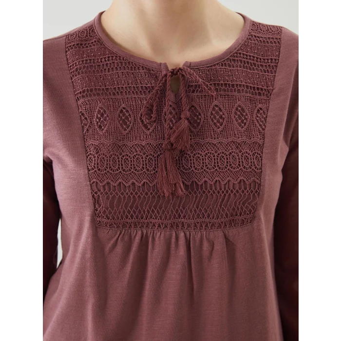 LCW Grace Pembe Bağlamalı Yaka Nakışlı Kadın Bluz