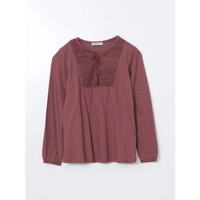 LCW Grace Pembe Bağlamalı Yaka Nakışlı Kadın Bluz