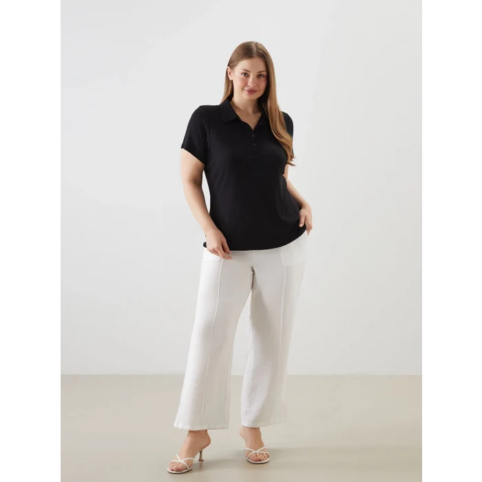 LCWAIKIKI Classic Siyah Polo Yaka Dokulu Kadın Tişört