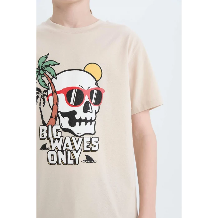 Defacto E0159 Bej Erkek Çocuk Pijama Takımı Baskılı Kısa Kollu Üst Şort