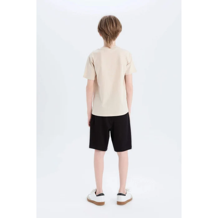 Defacto E0159 Bej Erkek Çocuk Pijama Takımı Baskılı Kısa Kollu Üst Şort