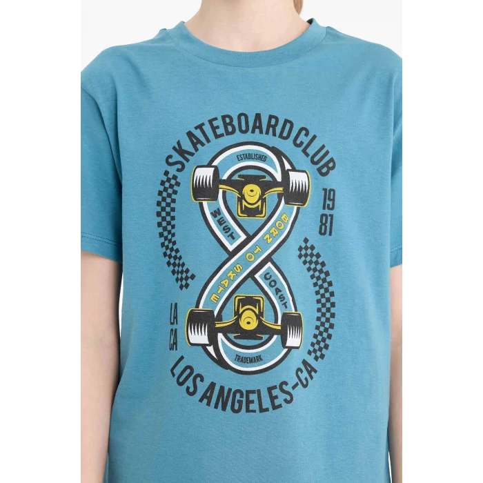 Defacto D9989 Mavi Erkek Çocuk Pijama Takımı Baskılı Kısa Kollu Üst Desenli Şort