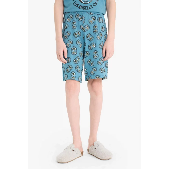 Defacto D9989 Mavi Erkek Çocuk Pijama Takımı Baskılı Kısa Kollu Üst Desenli Şort
