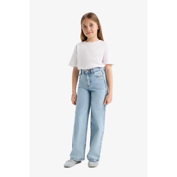 Defacto D6485 Mavi Kız Çocuk Wide Leg Geniş Paça Jean Pantolon