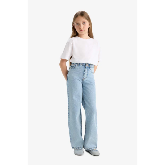 Defacto D6485 Mavi Kız Çocuk Wide Leg Geniş Paça Jean Pantolon