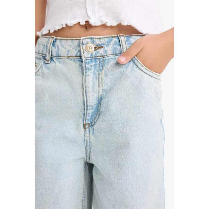 Defacto Z4708 Mavi Kız Çocuk Wide Leg Yırtık Detaylı Geniş Paça Jean Pantolon