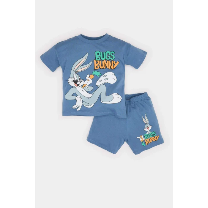 Defacto E7693 Mavi Erkek Bebek Looney Tunes 2li Takım Kısa Kollu Tişört Şort