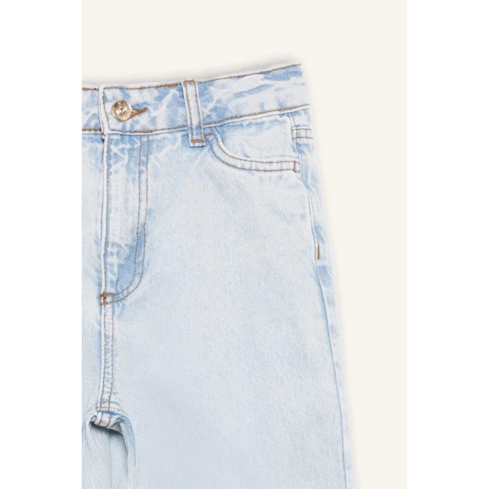 Defacto Z4708 Mavi Kız Çocuk Wide Leg Yırtık Detaylı Geniş Paça Jean Pantolon