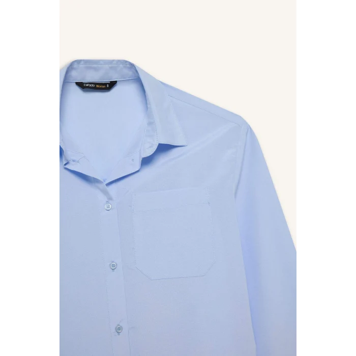 Defacto E7188 Mavi Oversize Geniş Kalıp Poplin Uzun Kollu Gömlek