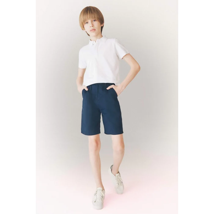 Defacto C2955 Lacivert Erkek Çocuk Cepli Basic Düz Gabardin Şort