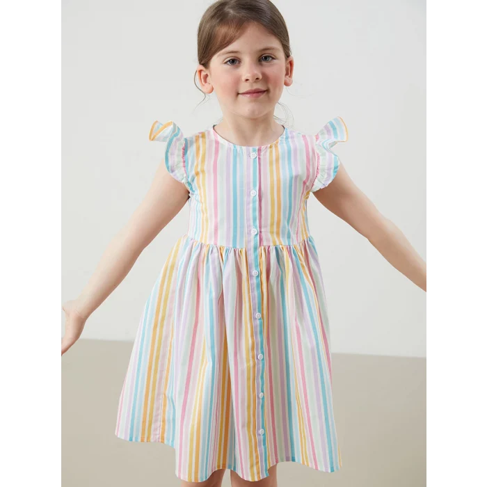 LCW Kids Karişik Bisiklet Yaka Kız Çocuk Poplin Elbise