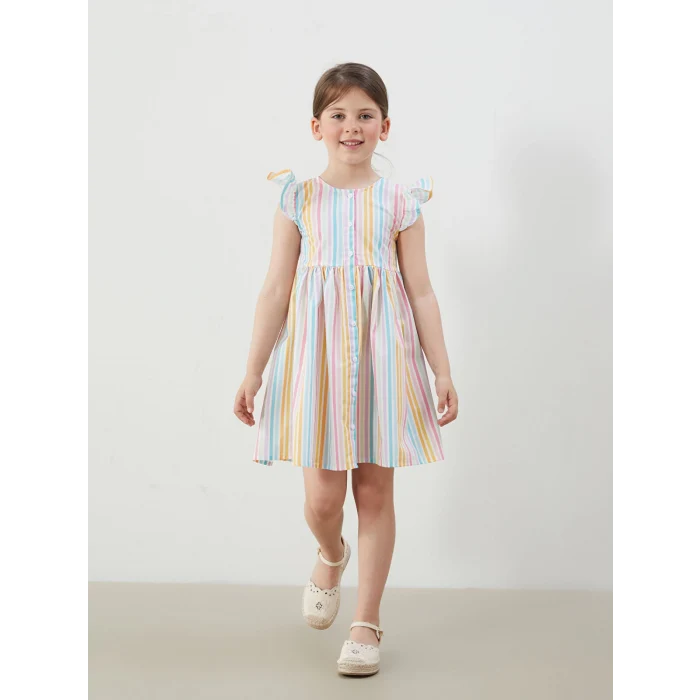 LCW Kids Karişik Bisiklet Yaka Kız Çocuk Poplin Elbise