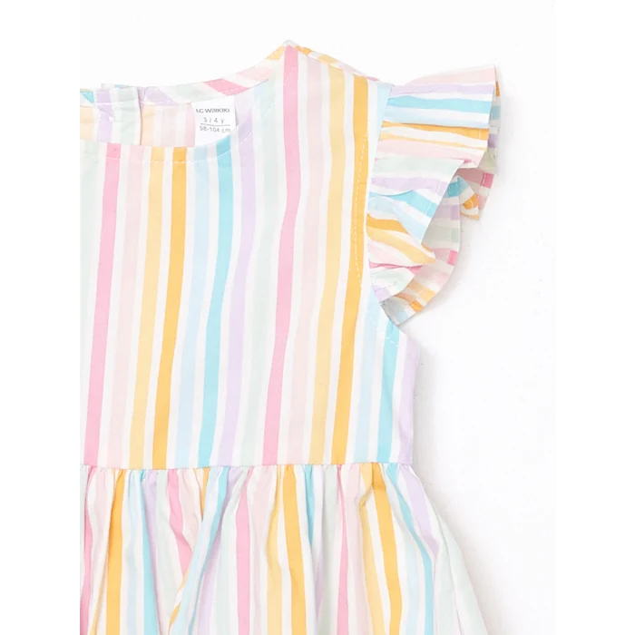 LCW Kids Karişik Bisiklet Yaka Kız Çocuk Poplin Elbise