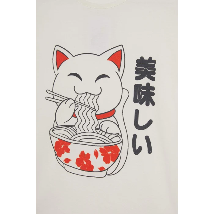 Defacto E0530 Ekru Kız Çocuk Pijama Takımı Baskılı Kısa Kollu Üst Desenli Şort