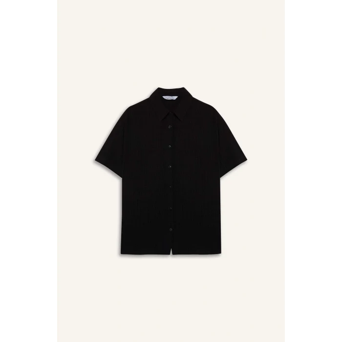 Defacto A9135 Siyah Oversize Geniş Kalıp Basic Düz Kısa Kollu Gömlek