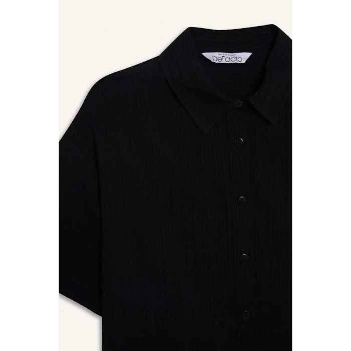 Defacto A9135 Siyah Oversize Geniş Kalıp Basic Düz Kısa Kollu Gömlek