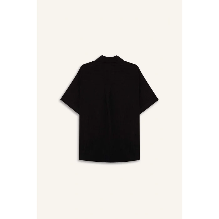 Defacto A9135 Siyah Oversize Geniş Kalıp Basic Düz Kısa Kollu Gömlek