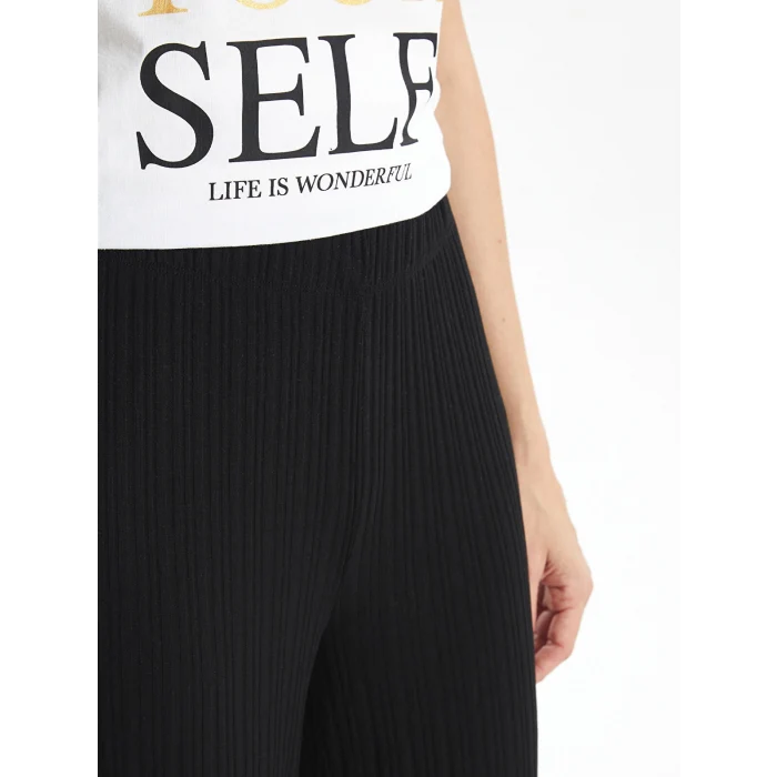 LCWAIKIKI Basic Siyah Beli Lastikli Dokulu Kadın Pantolon