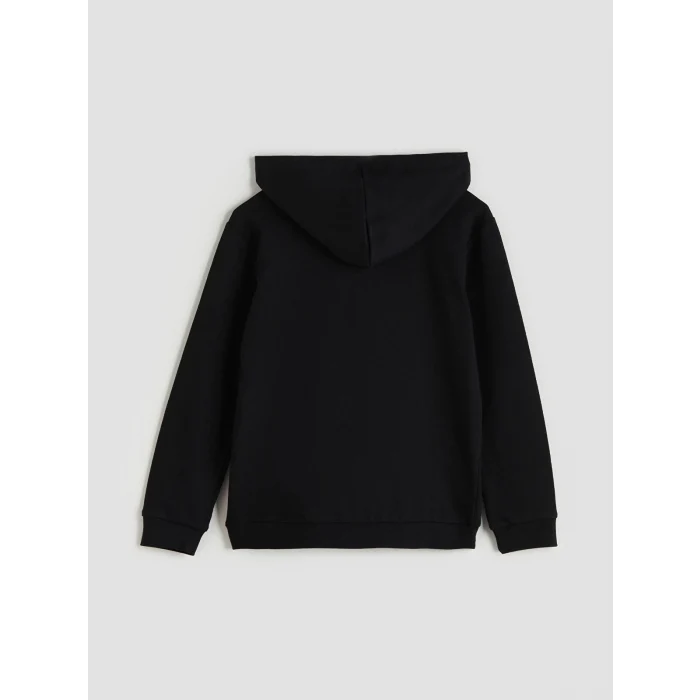 LCW Kids Siyah Kapüşonlu Erkek Çocuk Fermuarlı Sweatshirt