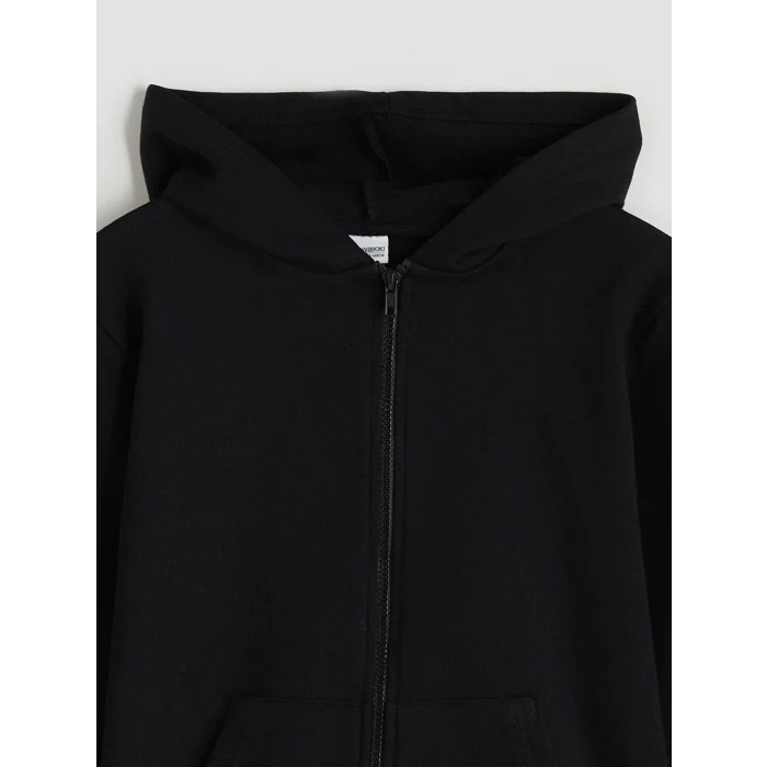 LCW Kids Siyah Kapüşonlu Erkek Çocuk Fermuarlı Sweatshirt