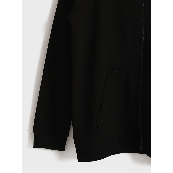 LCW Kids Siyah Kapüşonlu Erkek Çocuk Fermuarlı Sweatshirt