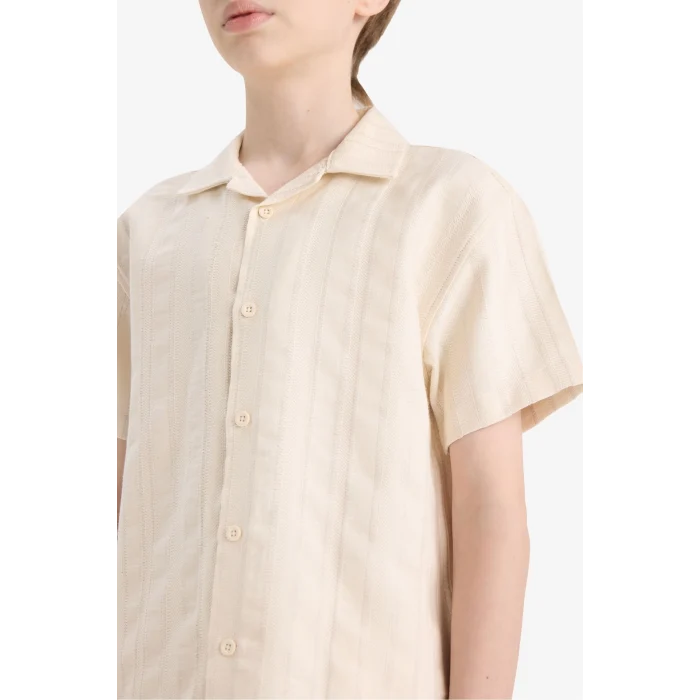 Defacto E5831 Bej Erkek Çocuk Oversize Geniş Kalıp Polo Yaka Kısa Kollu Gömlek