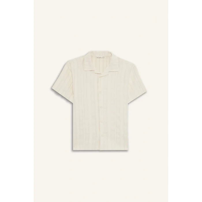 Defacto E5831 Bej Erkek Çocuk Oversize Geniş Kalıp Polo Yaka Kısa Kollu Gömlek