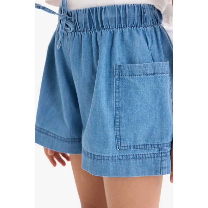 Defacto B6574 Mavi Kız Çocuk Beli Lastikli Cepli Jean Şort