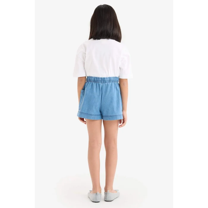 Defacto B6574 Mavi Kız Çocuk Beli Lastikli Cepli Jean Şort