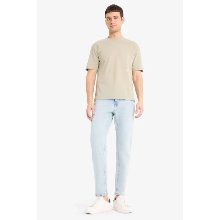 Defacto E3256 Haki %100 Pamuk  Haring Boxy Fit Bisiklet Yaka Sırt Baskılı Kısa Kollu Tişört