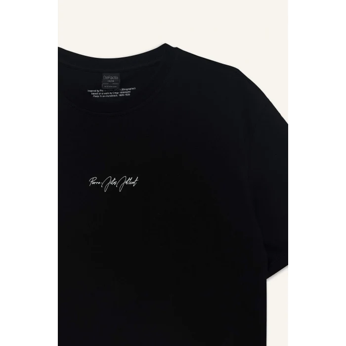 Defacto D7062 Siyah %100 Pamuk Diego Velazquez Regular Fit Bisiklet Yaka Sırt Baskılı Kısa Kollu Tişört