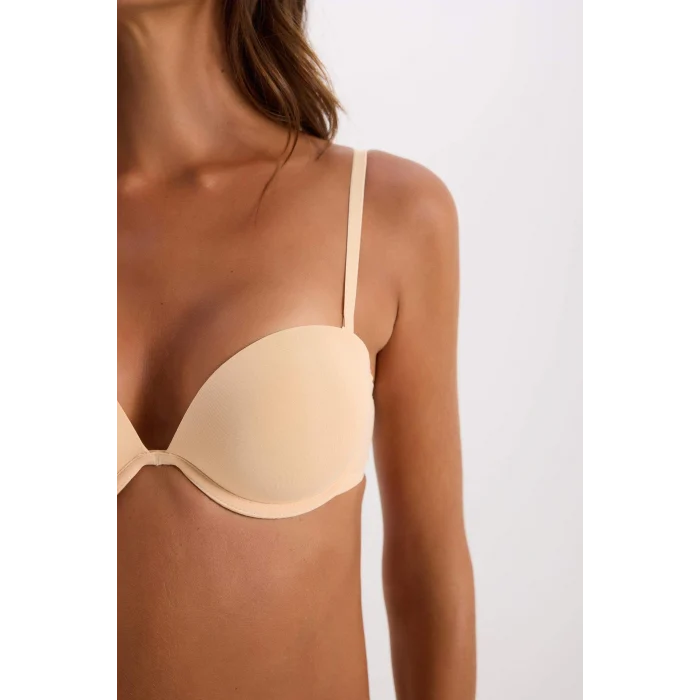 Defacto T8481 Bej Micro Kaplı Full Push Up Straplez Sütyen-Fall in Love