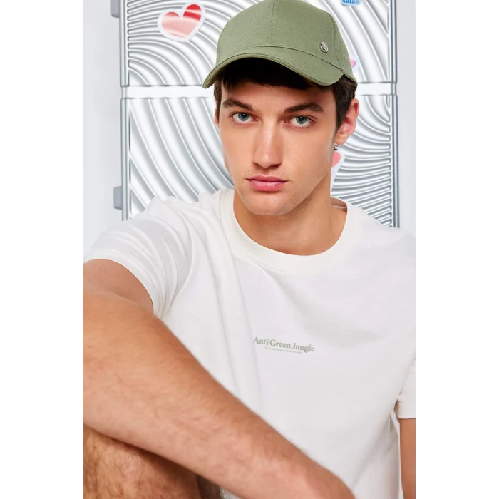 Defacto E3940 Ekru %100 Pamuk Regular Fit Bisiklet Yaka Baskılı Kısa Kollu Tişört