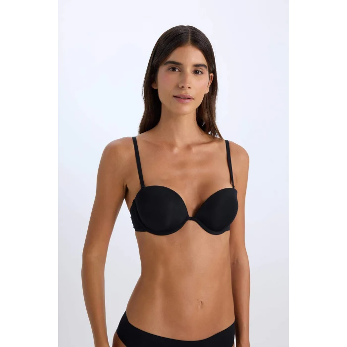 Defacto T8481 Siyah Micro Kaplı Full Push Up Straplez Sütyen-Fall in Love