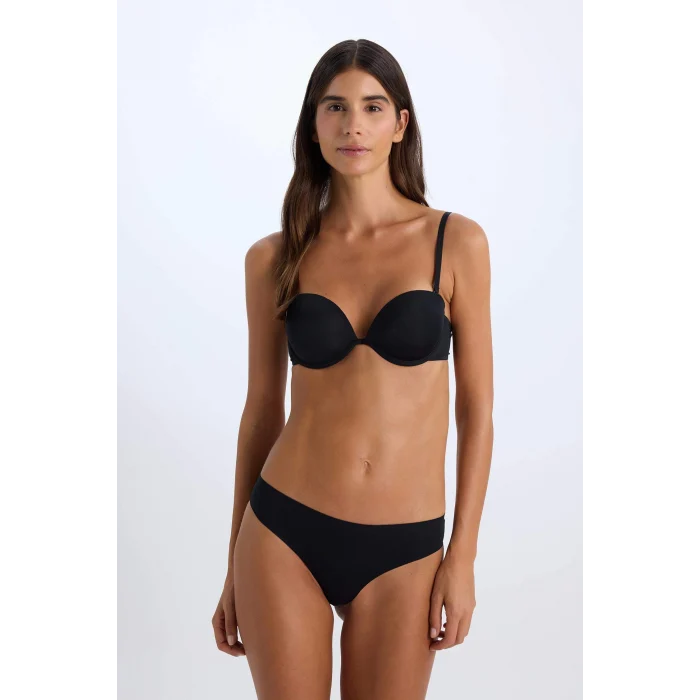 Defacto T8481 Siyah Micro Kaplı Full Push Up Straplez Sütyen-Fall in Love