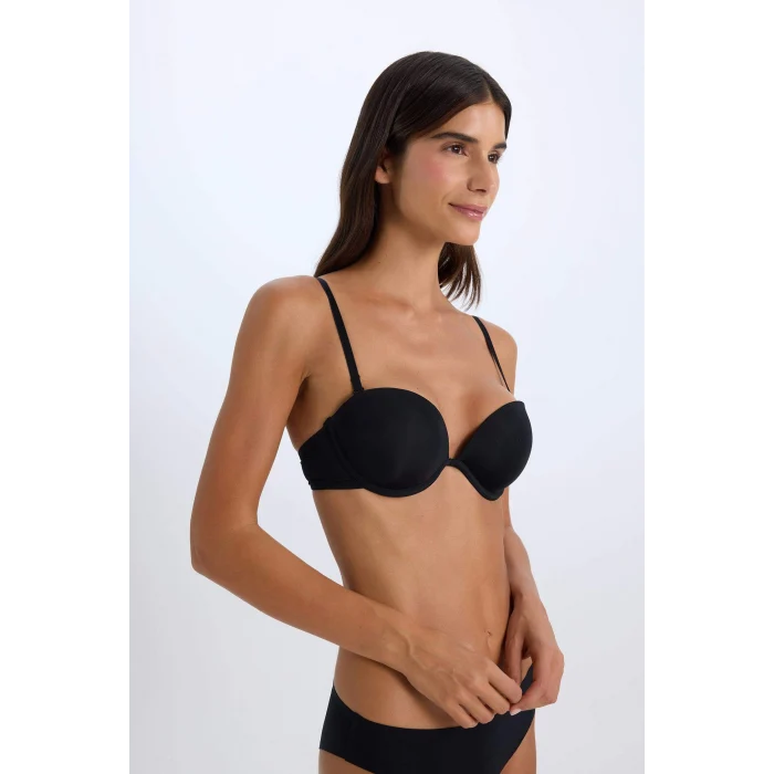 Defacto T8481 Siyah Micro Kaplı Full Push Up Straplez Sütyen-Fall in Love