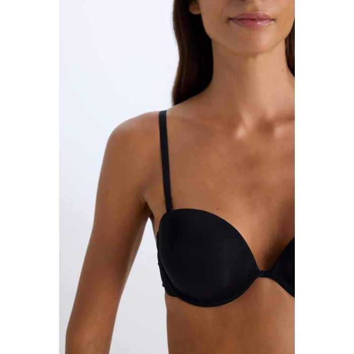 Defacto T8481 Siyah Micro Kaplı Full Push Up Straplez Sütyen-Fall in Love