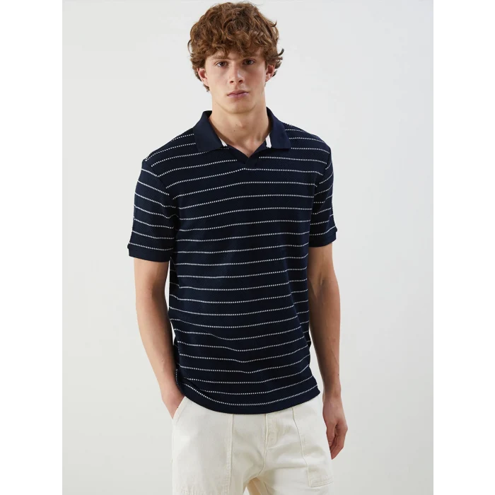 XSIDE Lacivert Polo Yaka Çizgili Erkek Dokulu Tişört