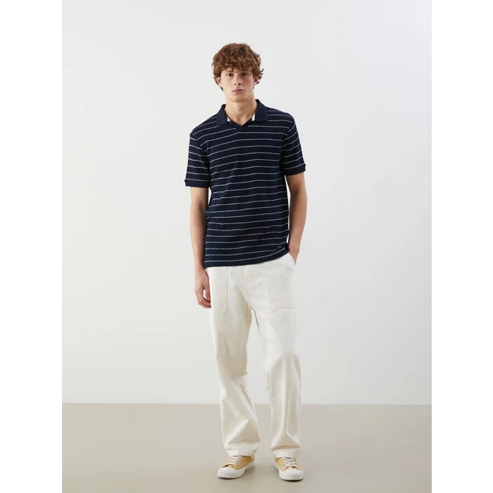 XSIDE Lacivert Polo Yaka Çizgili Erkek Dokulu Tişört